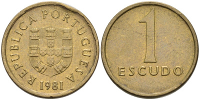 Португалия 1 эскудо 1981 KM 614 никель латунь 4567-745