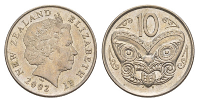 Новая Зеландия 10 центов 2002 KM 117 медно-никель 4182-416