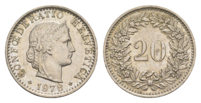 Швейцария 20 раппенов 1978 KM 29a медно-никель 4623-215