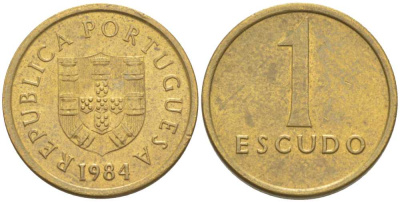 Португалия 1 эскудо 1984 KM 614 никель латунь 211-1151