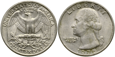 США 25 центов (квотер) 1978 Вашингтон KM А164а медь плакированная медно-никелем 4388-315