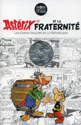 Франция 10 евро 2015 серия Астерикс и свобода, Астерикс и Красовакс (Jolitorax), в оригинальном буклете KM NEW серебро UNC 1-4-3-20