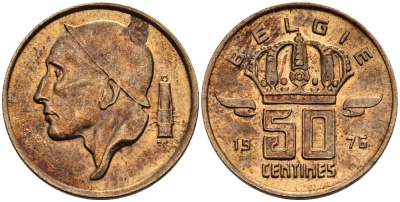 БЕЛЬГИЯ 50 САНТИМОВ 1976 BELGIE KM 149.1 бронза 4528-951