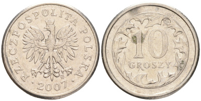 ПОЛЬША 10 ГРОШЕЙ 2007 MW KM 279 медно-никель 4528-345