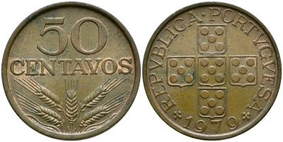 ПОРТУГАЛИЯ 50 СЕНТАВО 1979 KM 596 бронза 4388-654