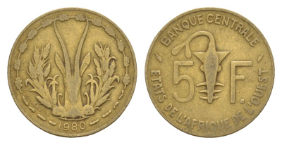 Западная Африка (BCEAO) 5 франков 1980 KM 2a медь алюминий никель 4655-814