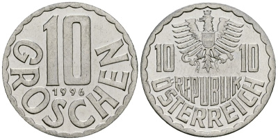 Австрия 10 грошей 1996 KM 2878 алюминий 4135-321