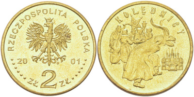 Польша 2 злотых 2001 Ритуалы Польши - Коляда Y 422 латунь UNC 4122-1211