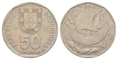 Португалия 50 эскудо 1987 KM 636 медно-никель 4168-642