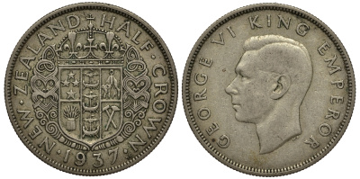 Новая Зеландия 1/2 кроны 1937 Георг VI (1936-1952) KM 11 серебро 272-1013