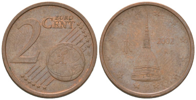 Италия 2 евроцента 2002 R KM 211 сталь плакированная медью 4580-328