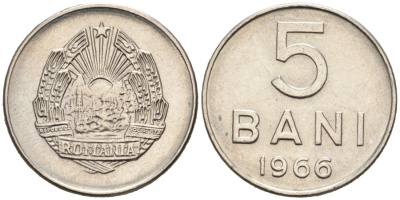 Румыния 5 бани 1966 год тип KM 92 сталь плакированная никелем 4564-645