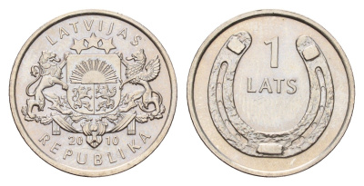 Латвия 1 лат 2010 Подкова, концами, направленными вверх KM 117 медно-никель UNC 4679-355