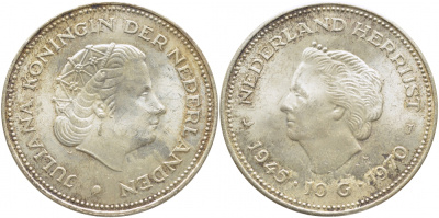 Нидерланды 10 гульденов 1970 25 лет освобождения от фашизма (1945-1970), Юлиана KM 195 серебро 3896-1144