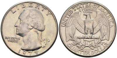 США 25 ЦЕНТОВ = КВОТЕР 1979 ВАШИНГТОН KM А164а медь плакированная медно-никелем 4589-253