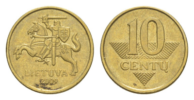 Литва 10 центов 2009 KM 106 никель латунь 4647-948