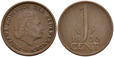 Нидерланды 1 цент 1956 Юлиана (1949-1980) KM 180 бронза    4598-164