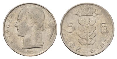Бельгия 5 франков 1965 Belgie, Бодуэн I (1951-1993) KM 135 медно-никель 3459-851