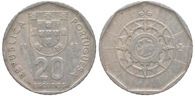 Португалия 20 эскудо 1987 KM 634 медно-никель 4142-1234
