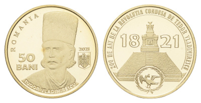 Румыния 50 бань (бани) 2021 200 лет Валашскому восстанию во главе с Тудором Владимиреску KM 482 никель латунь PROOF 11-251-41