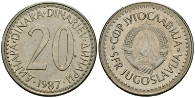 Югославия 20 динаров 1987 KM 112 медь никель цинк 4138-115