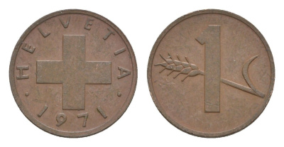 Швейцария 1 раппен 1971 KM 46 бронза 3458-646