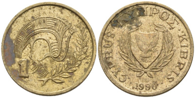 Кипр 1 цент 1990 KM 53.2 никель латунь 4174-1133