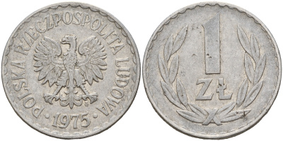Польша 1 злотый 1975 MW KM 49.1 алюминий    4603-342
