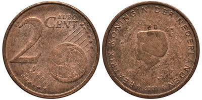 НИДЕРЛАНДЫ 2 ЕВРОЦЕНТА 2001 КОРОЛЕВА БЕАТРИКС KM 235 сталь плакированная медью 4181-432