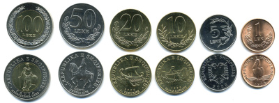 Албания лот из 6 монет 1996-2000 1, 5, 10, 20, 50, 100 лек KM 75, 76, 77, 78, 79, 80 UNC M77-02