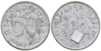 ГЕРМАНИЯ 50 РЕЙХСПФЕННИГОВ 1943 G KM 96, J. 372 алюминий 24-926