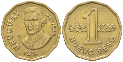 Уругвай 1 новый песо 1978 KM 69 алюминиевая бронза 4364-432