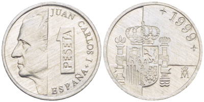ИСПАНИЯ 1 ПЕСЕТА 1999 ХУАН КАРЛОС I ( 1975-) KM 832 алюминий 4181-1059