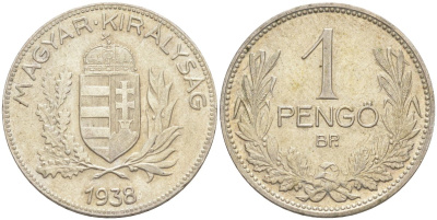 Венгрия 1 пенге 1938 KM 510 серебро 4514-642