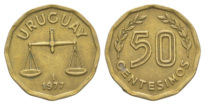 Уругвай 50 сентесимо 1977 KM 68 алюминиевая бронза 4637-724