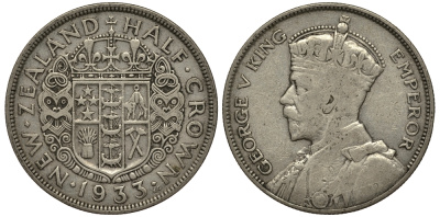 Новая Зеландия 1/2 кроны 1933 Георг V (1910-1936) KM 5 серебро 272-514