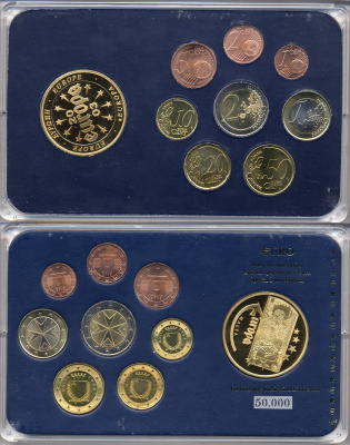 Мальта официальный набор из 8 монет (1, 2, 5, 10, 20 и 50 евроцентов; 1 и 2 евро) + жетон монетного двора 2008  KM 125, 126, 127, 128, 129, 130, 131 и 132 UNC 4-4-1-56