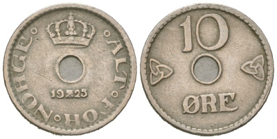 Норвегия 10 эре 1925 Хокон VII (1905-1957) KM 383 медно-никель 4615-357