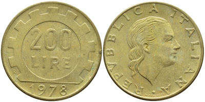 Италия 200 лир 1978 R, шестерня KM 105 алюминиевая бронза 4395-541