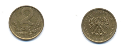ПОЛЬША 2 ЗЛОТЫХ 1986 KM 80.2 латунь 4379-1327
