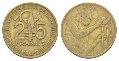 Западная Африка (BCEAO) 25 франков 1982 KM 9 алюминиевая бронза 4612-1156