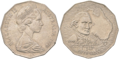 Австралия 50 центов 1970 200 лет австралийскому путешествию капитана Кука KM 69 медно-никель UNC 4512-1241