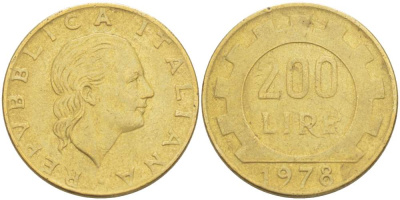 Италия 200 лир 1978 R, шестерня KM 105 алюминиевая бронза 4523-824