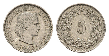 Швейцария 5 раппенов 1962 B KM 26 медно-никель 188-1026