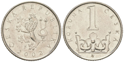 Чехия 1 крона 2002 KM 7 сталь плакированная никелем 4618-411