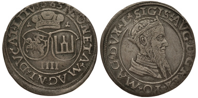 Польша 4 гроша (чворак) 1565 Сигизмунд II Август (1544-1572), вес 3,73 гр. серебро 1516-1411