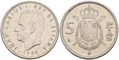 Испания 5 песет 1984 Хуан Карлос I KM 823 медно-никель 4573-947