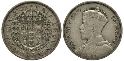 Новая Зеландия 1/2 кроны 1934 Георг V (1910-1936) KM 5 серебро 272-913