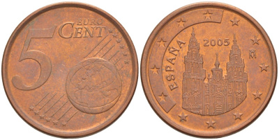Испания 5 евроцентов 2005 KM 1042 сталь плакированная медью 4543-337