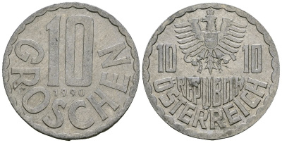 Австрия 10 грошей 1990 KM 2878 алюминий 4135-247